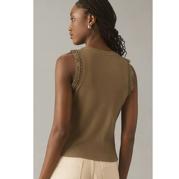 Maeve Anthropologie Eyelet-Trim Crop Tank Blouse Top Embroidered Ribbed XS - Picture 3 of 8